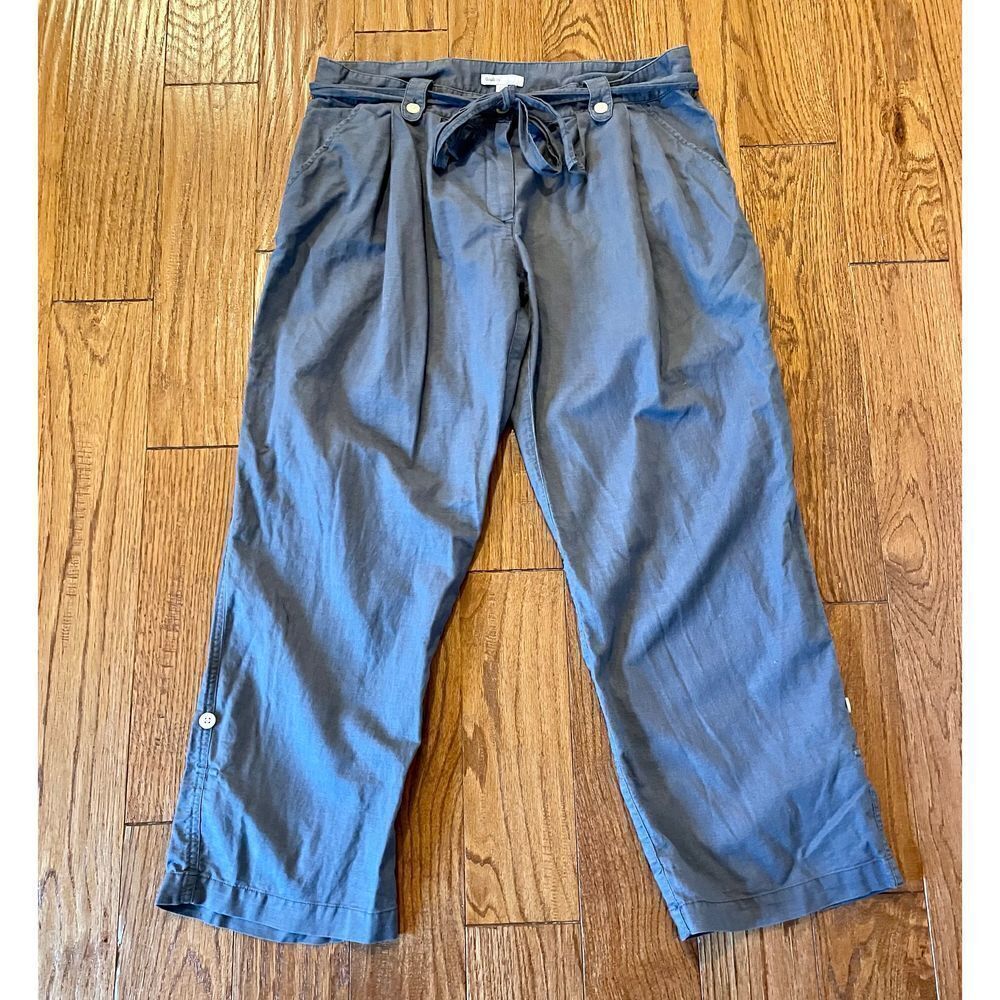 Gap body blue linen cropped tie waist pant